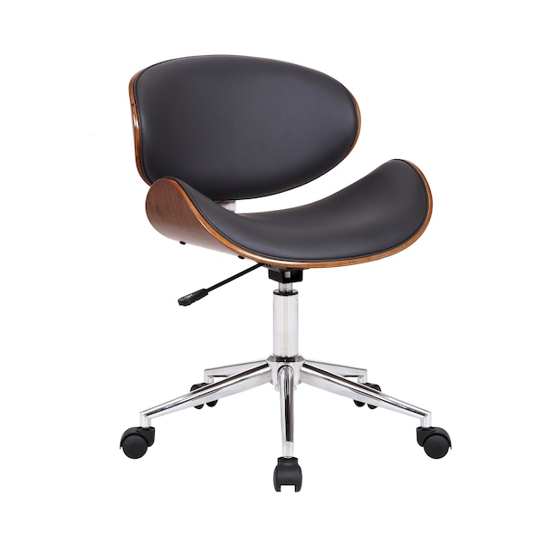 Armen Living Daphne Modern Office Chair In Chrome Finish with Gray Faux Leather And Walnut Veneer Back LCDAOFCHGR - main